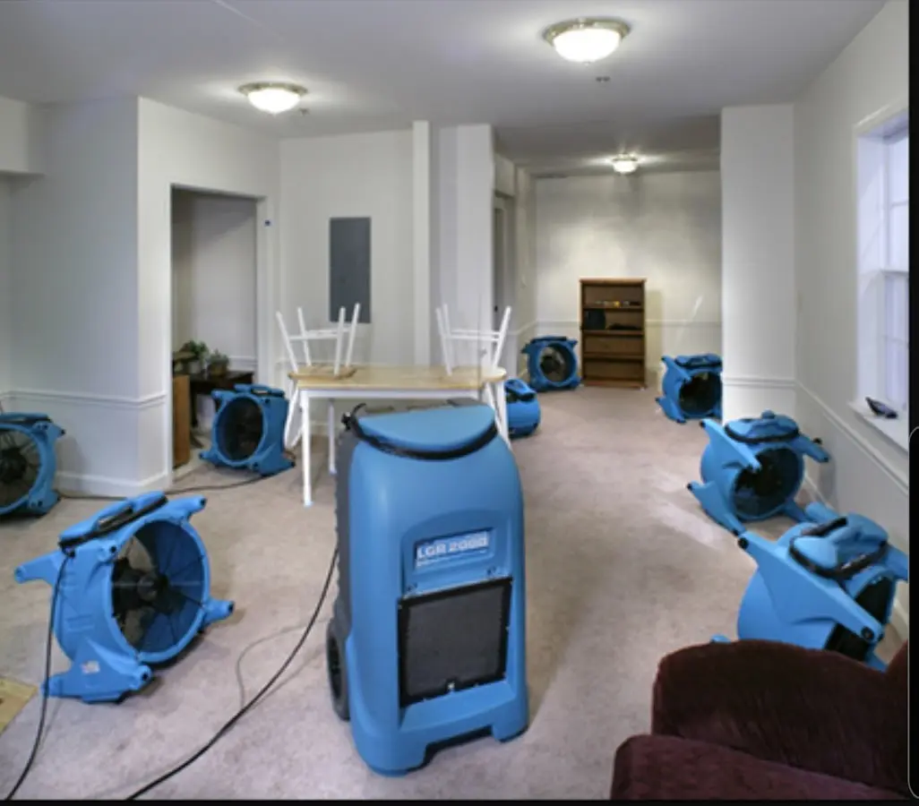 Air movers and dehumidifier setup for Water Damage Restoration in Souderton